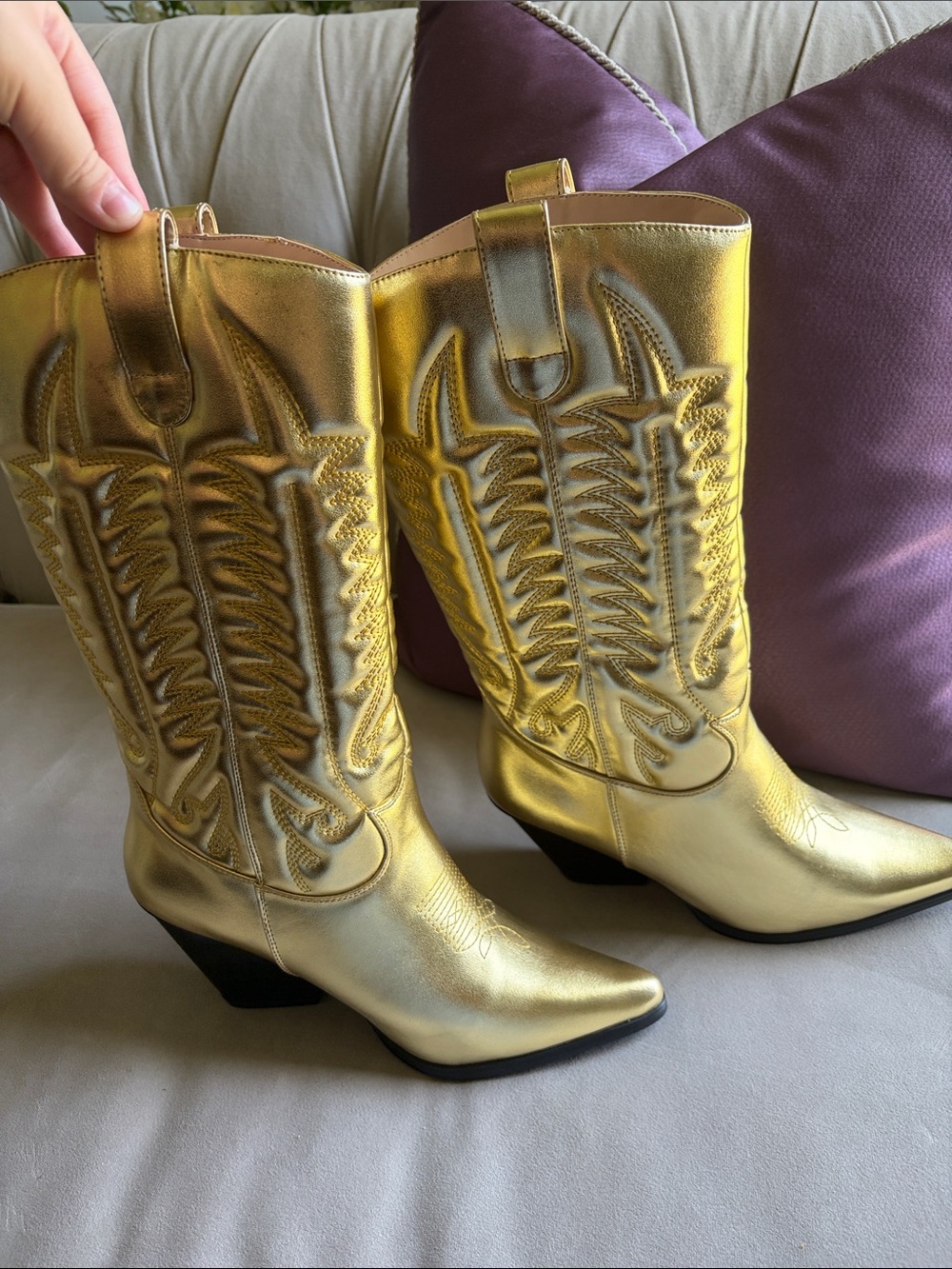 Gold Western Cowboy Boots for Women - Metallic Gold